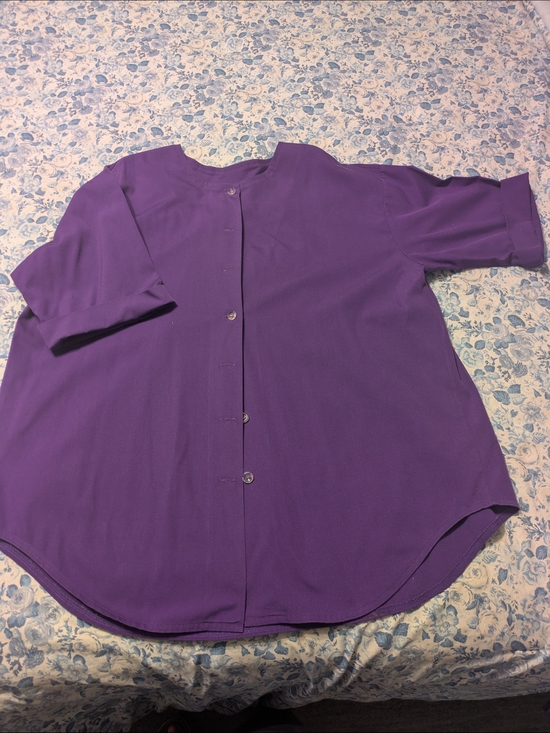 None Pants - Purple Button-Front Women's Jacket with Matching Pants and T Shirt